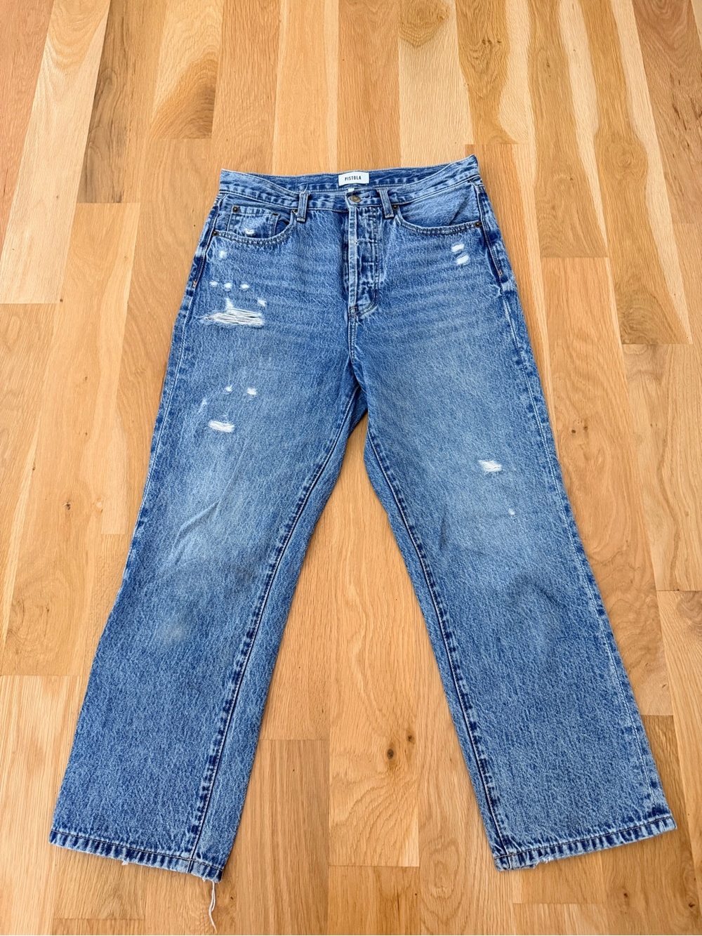 Pistola Cassie Crop High Rise Straight Jeans Distressed
